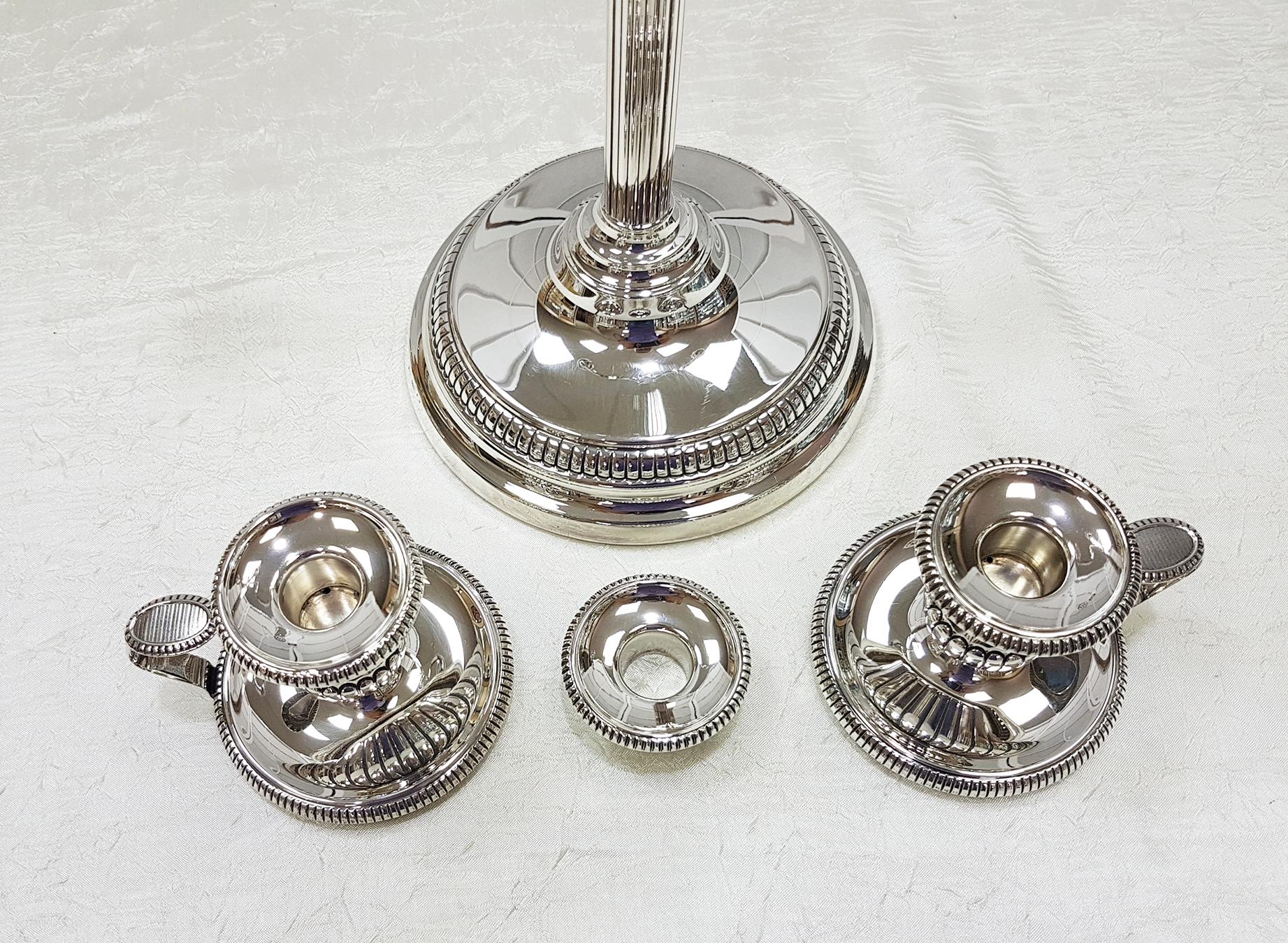 20th Century Italian Sterling Silver 3 Lights Telescopic Candelabra For Sale 7