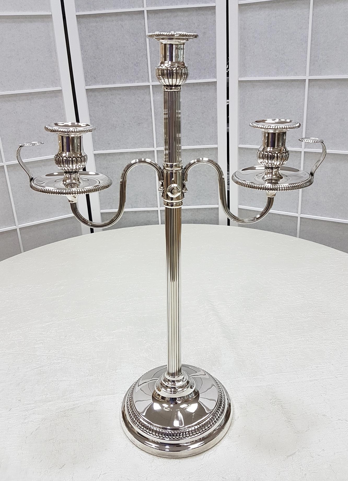 Hand-Crafted 20th Century Italian Sterling Silver 3 Lights Telescopic Candelabra For Sale