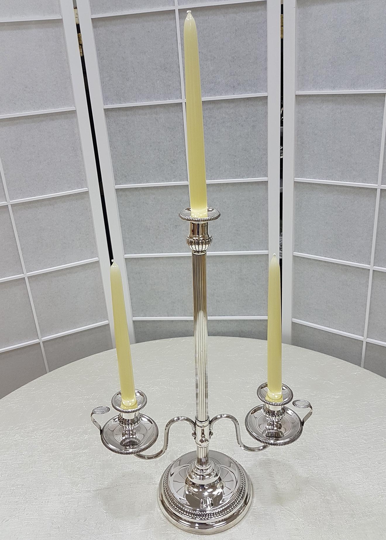 20th Century Italian Sterling Silver 3 Lights Telescopic Candelabra In Excellent Condition For Sale In VALENZA, IT