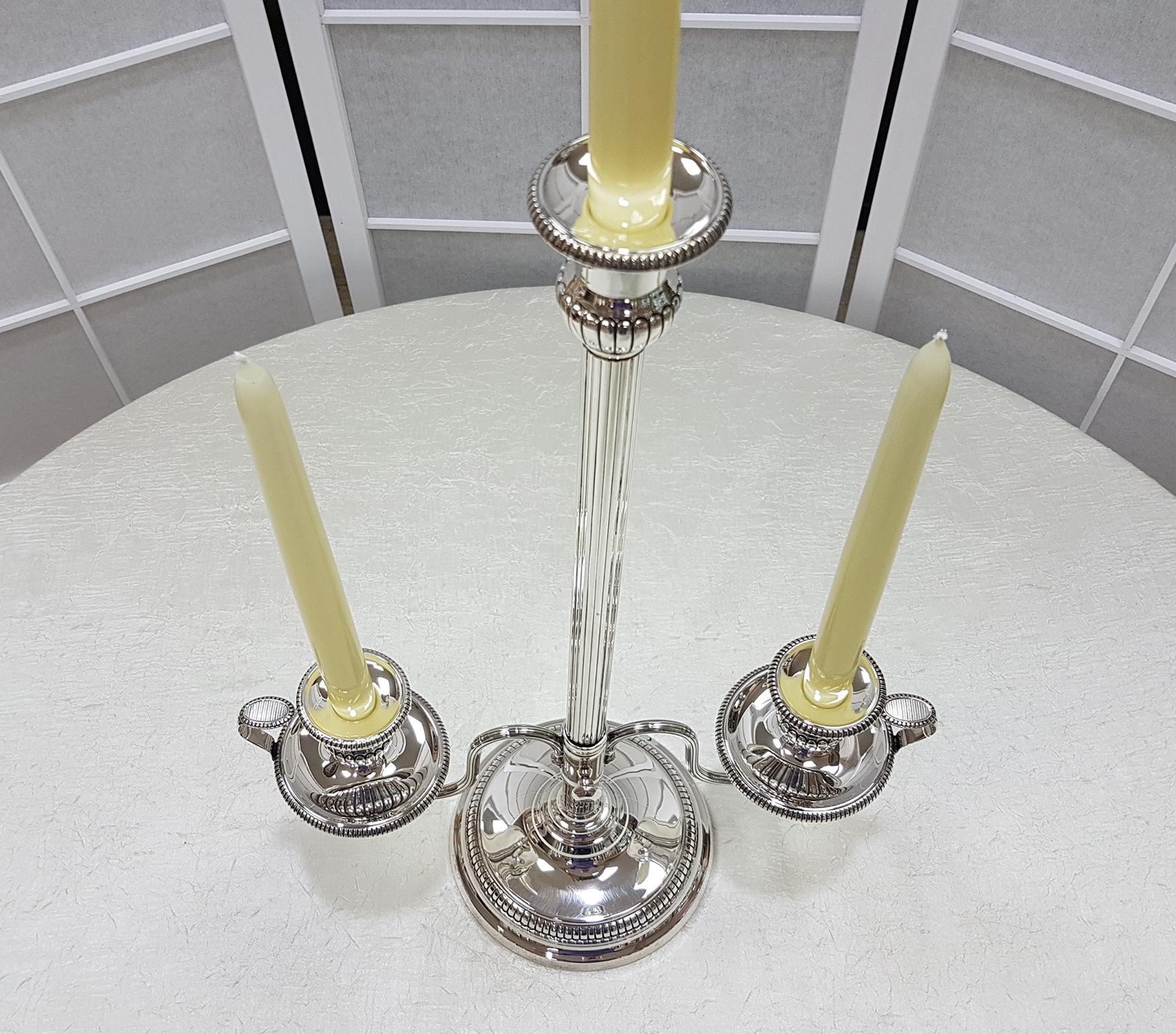Late 20th Century 20th Century Italian Sterling Silver 3 Lights Telescopic Candelabra For Sale