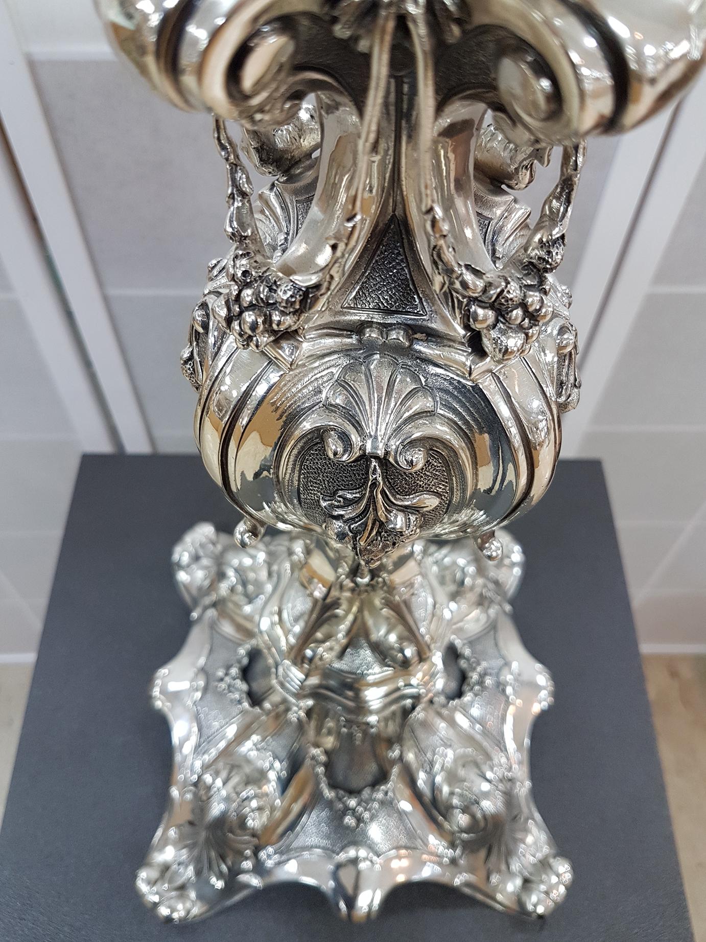 20. Jahrhundert Italienische Sterling Silber Barocco Stil Tischlampe im Angebot 4