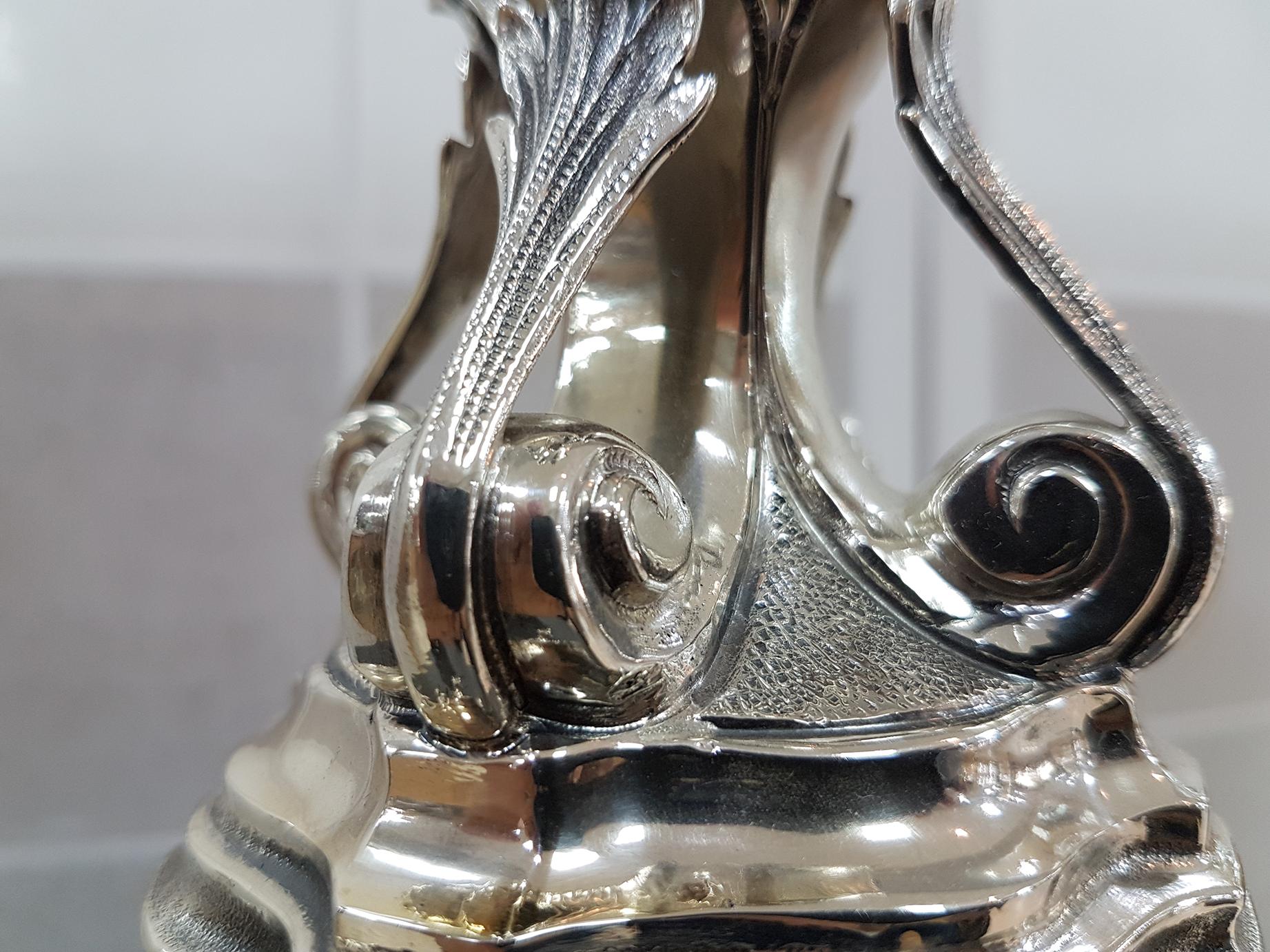 20. Jahrhundert Italienische Sterling Silber Barocco Stil Tischlampe im Angebot 10