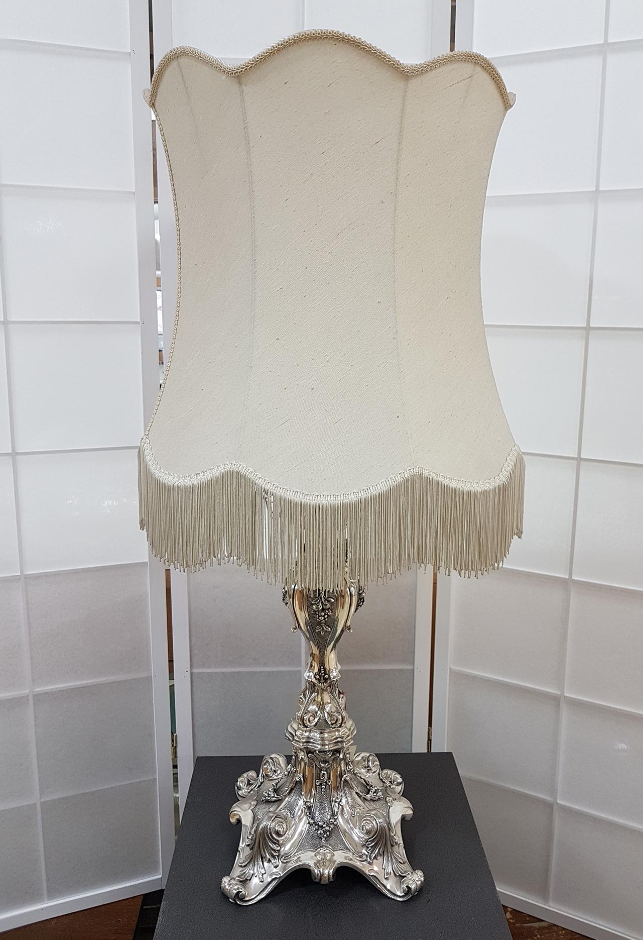 20th Century Italian Sterling Silver Barocco Style Table Lamp For Sale 11