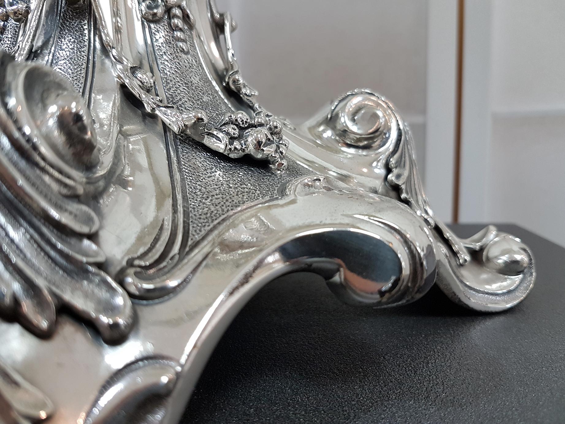 20. Jahrhundert Italienische Sterling Silber Barocco Stil Tischlampe im Angebot 2
