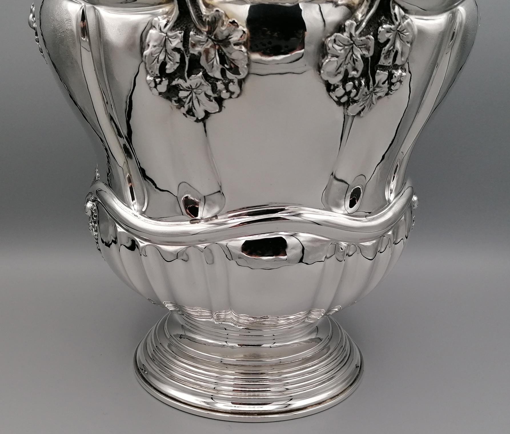 Late 20th Century 20th Century Italian Sterling Silver Baroque Style Champagne Bucket For Sale
