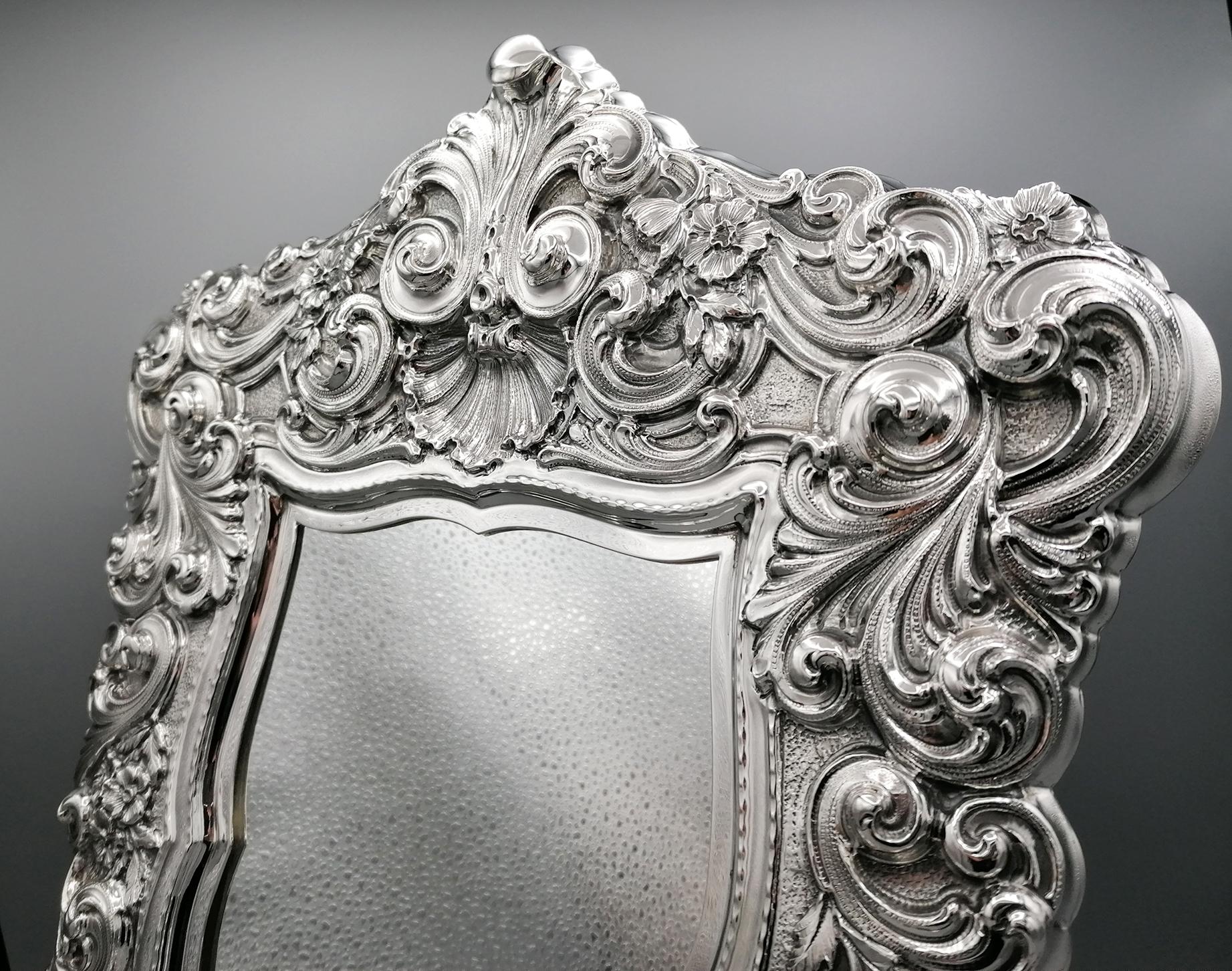 20th Century Italian Sterling Silver Baroque Style Table Mirror For Sale 9