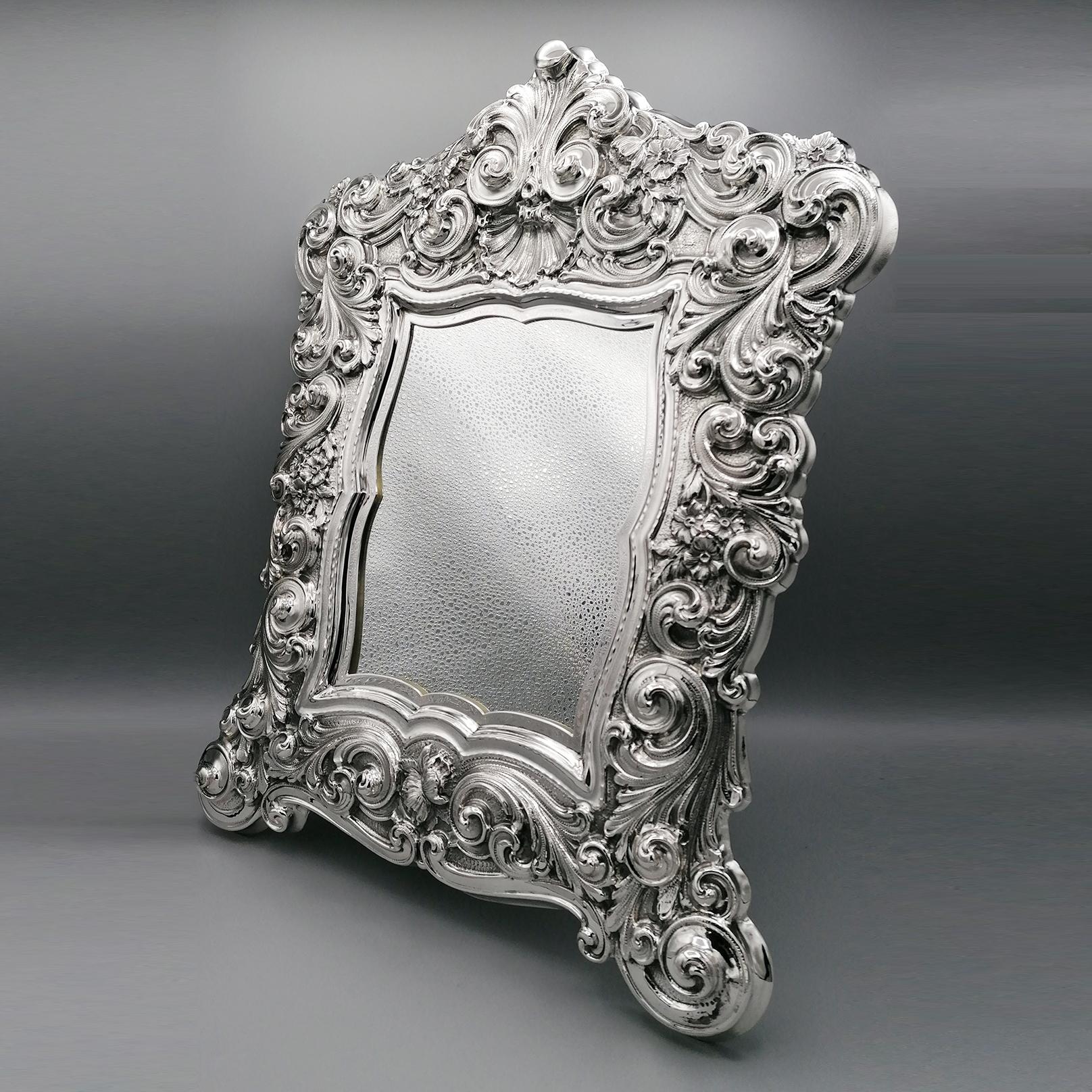 20th Century Italian Sterling Silver Baroque Style Table Mirror For Sale 10