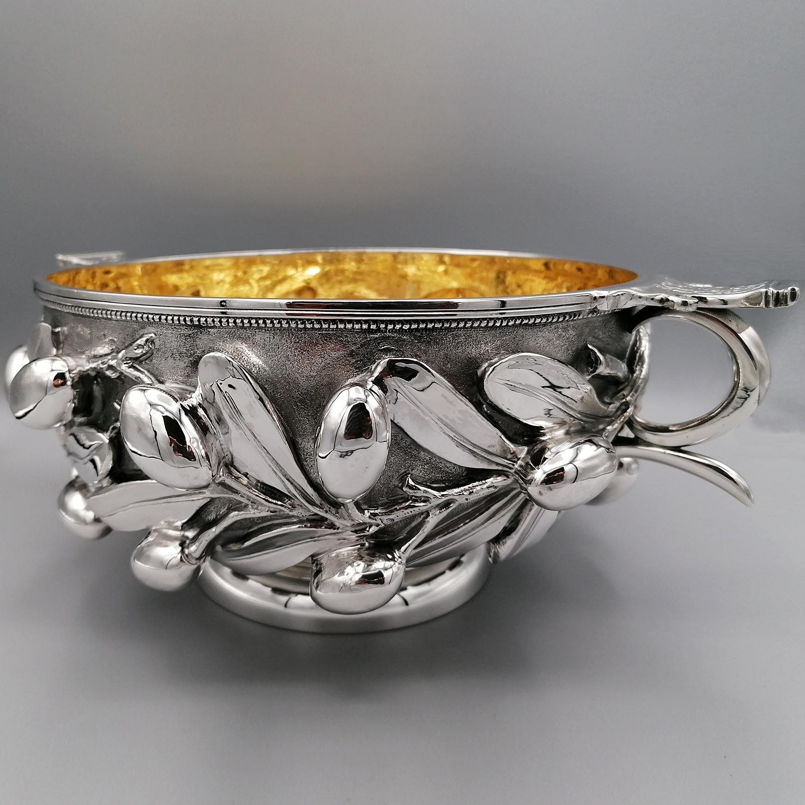 20th Century Italian Sterling Silver Bowl with Handles, Roman Replica For Sale 5