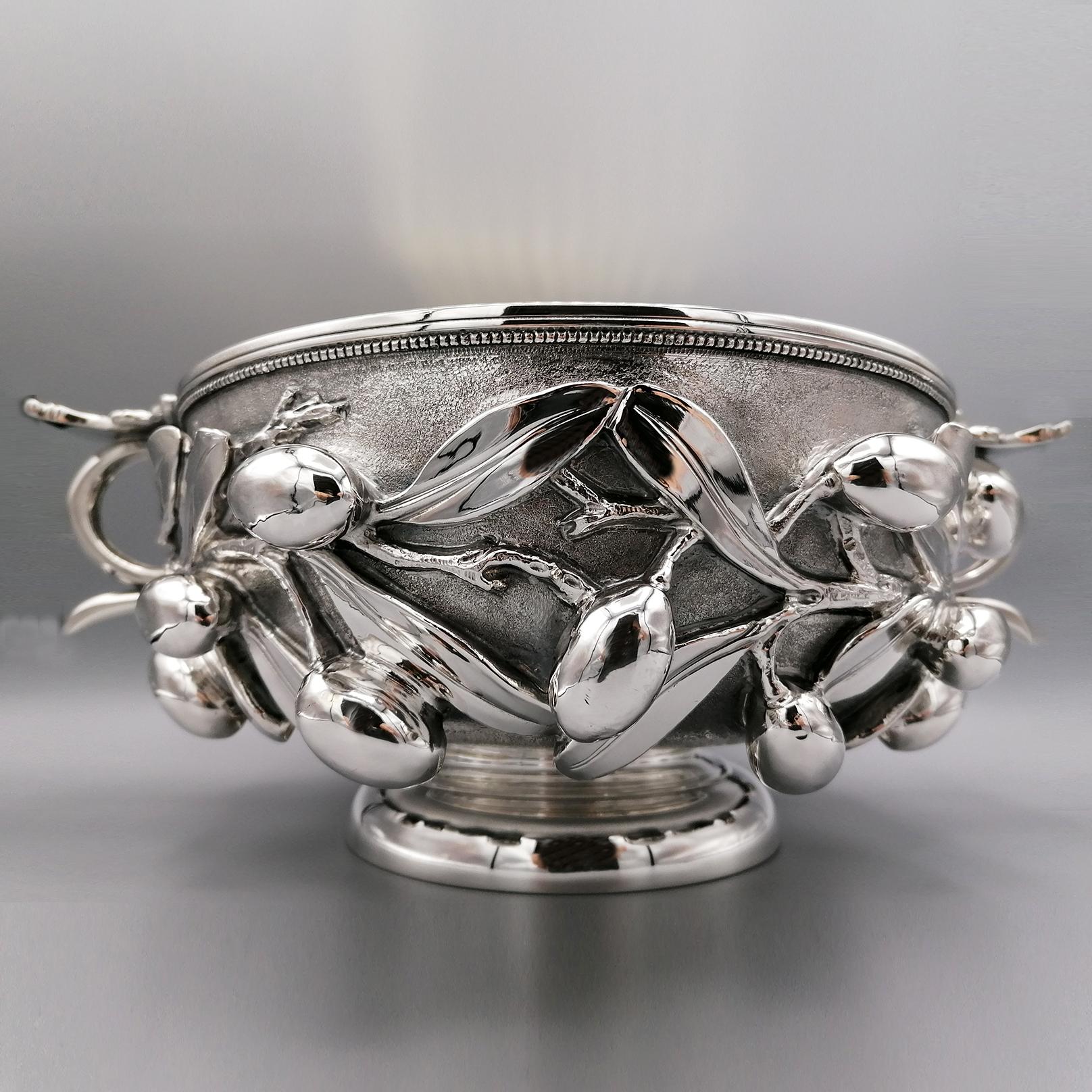 Embossed 20th Century Italian Sterling Silver Bowl with Handles, Roman Replica