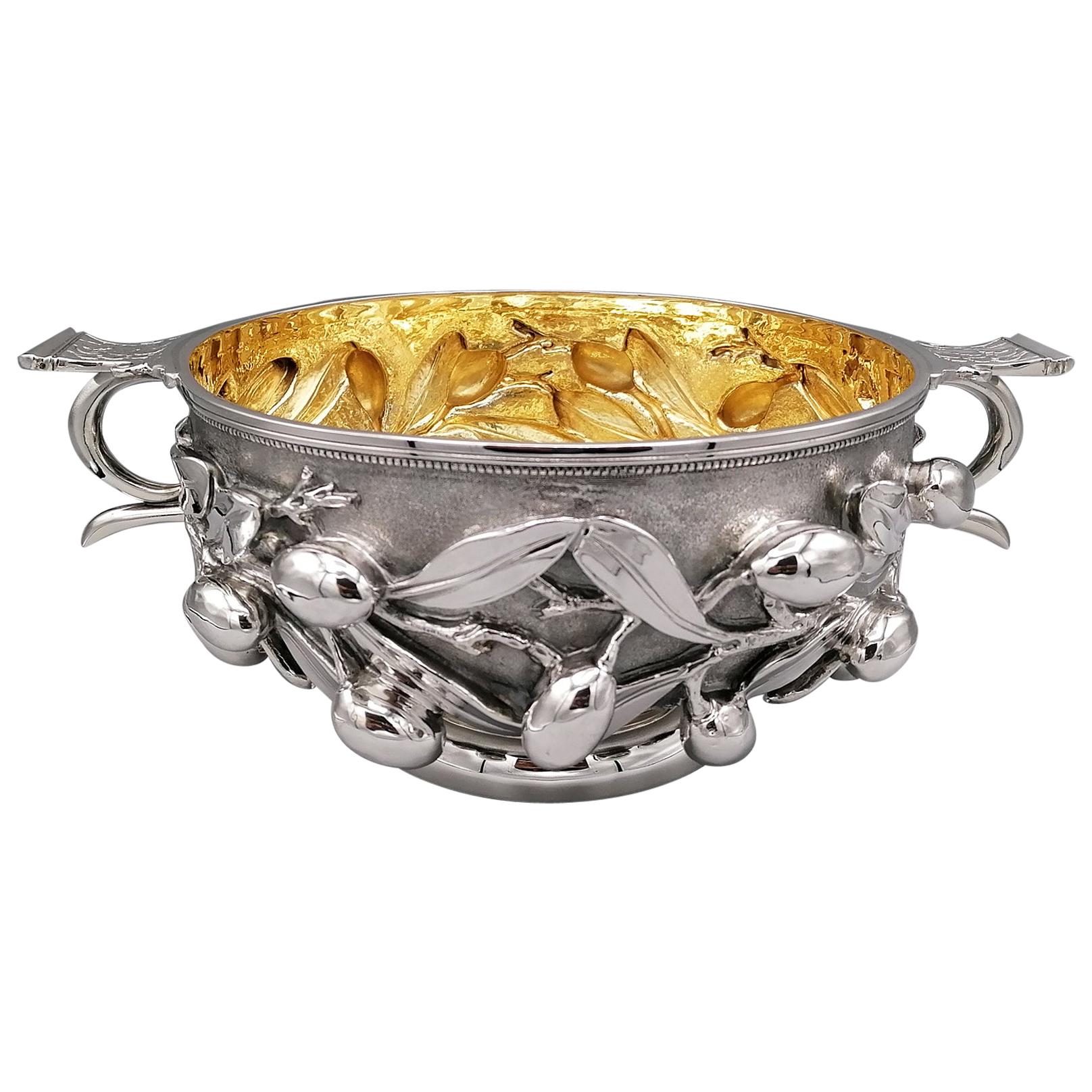 20th Century Italian Sterling Silver Bowl with Handles, Roman Replica