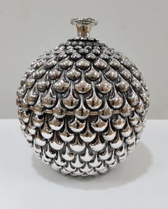 20th Century Italian Sterling Silver Box, Olive Wood Interior, Pinecone Shape