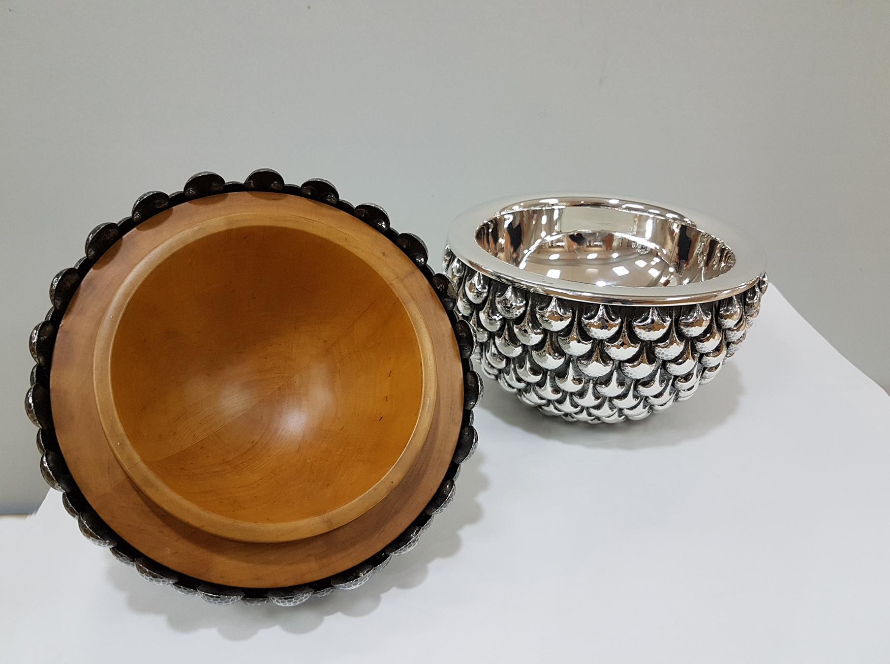 20th Century Italian Sterling Silver Box, Olive Wood Interior, Pinecone Shape 3