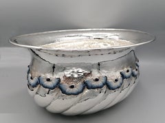 20th Century Italian Sterling Silver Centrepiece with Enameled Flowers Lapis
