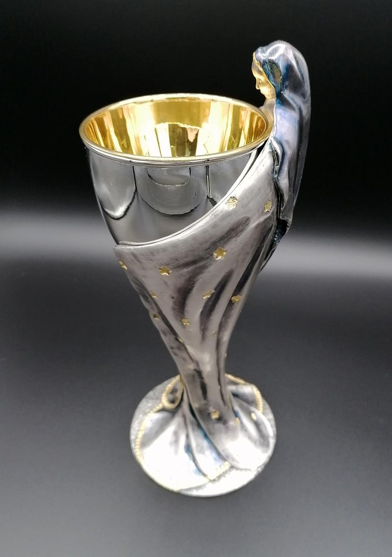 Other 20th Century Italian Sterling Silver Chalice with Vergin Mary Wrapping the Cup For Sale