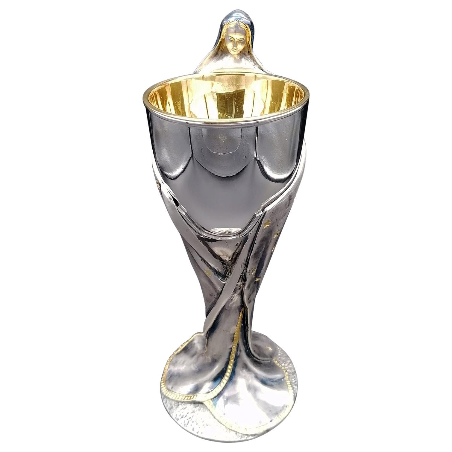 Cuillère italienne du 20ème siècle en argent sterling avec Vergin Mary enveloppant la coupe