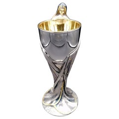 Retro 20th Century Italian Sterling Silver Chalice with Vergin Mary Wrapping the Cup