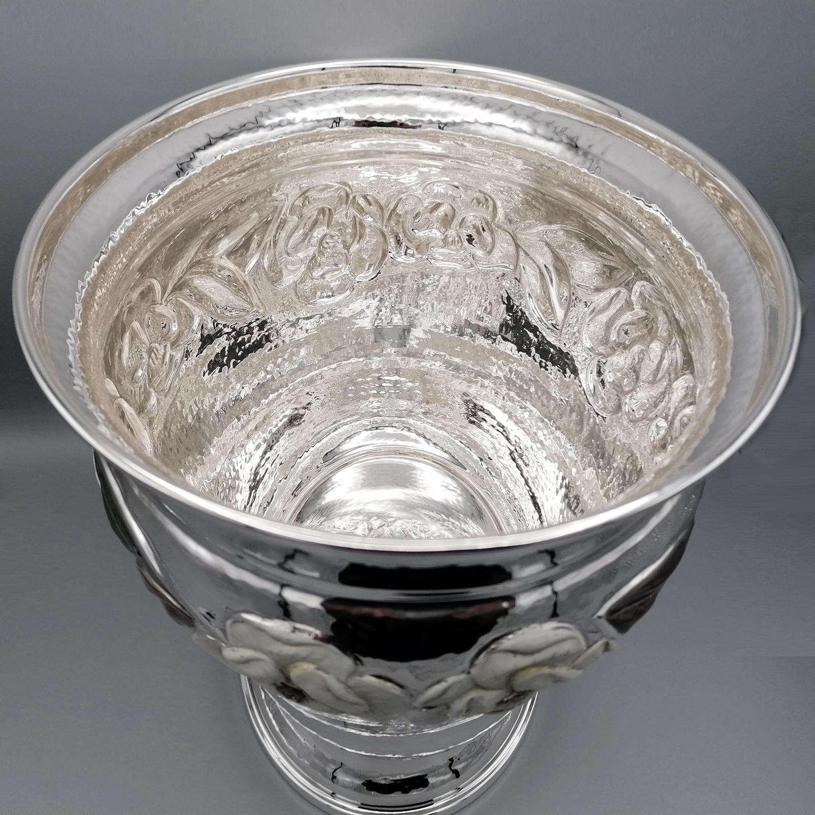 20th Century Italian Sterling Silver Champagne Bucket In Distressed Condition For Sale In VALENZA, IT
