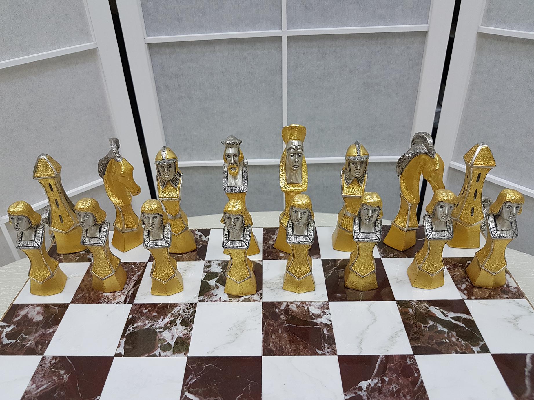 silver chess pieces