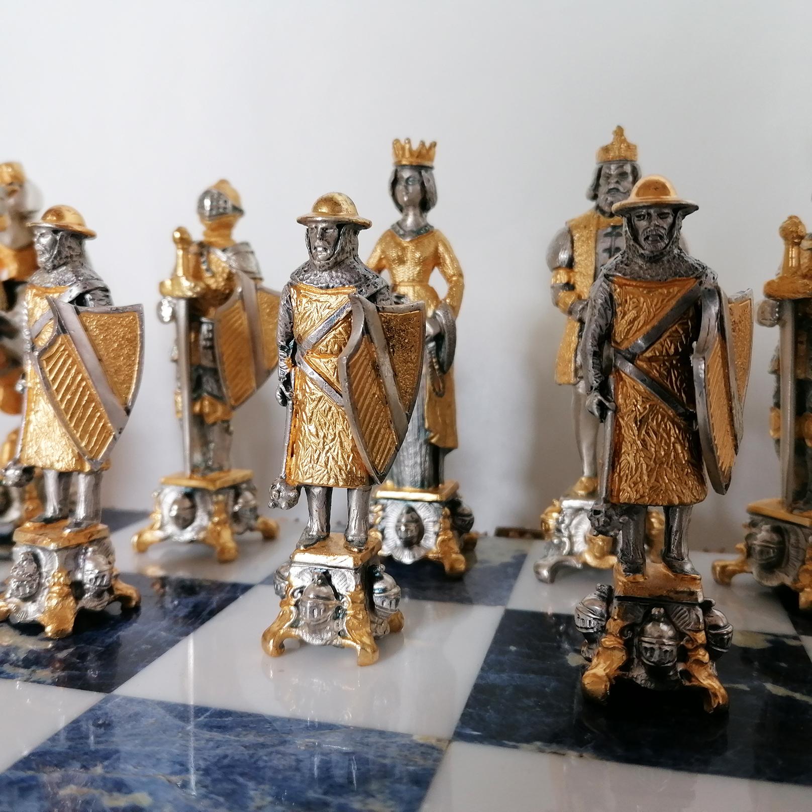 Planche d'échecs italienne en argent sterling, jeu d'échecs, marbre Sodalite  en vente 5