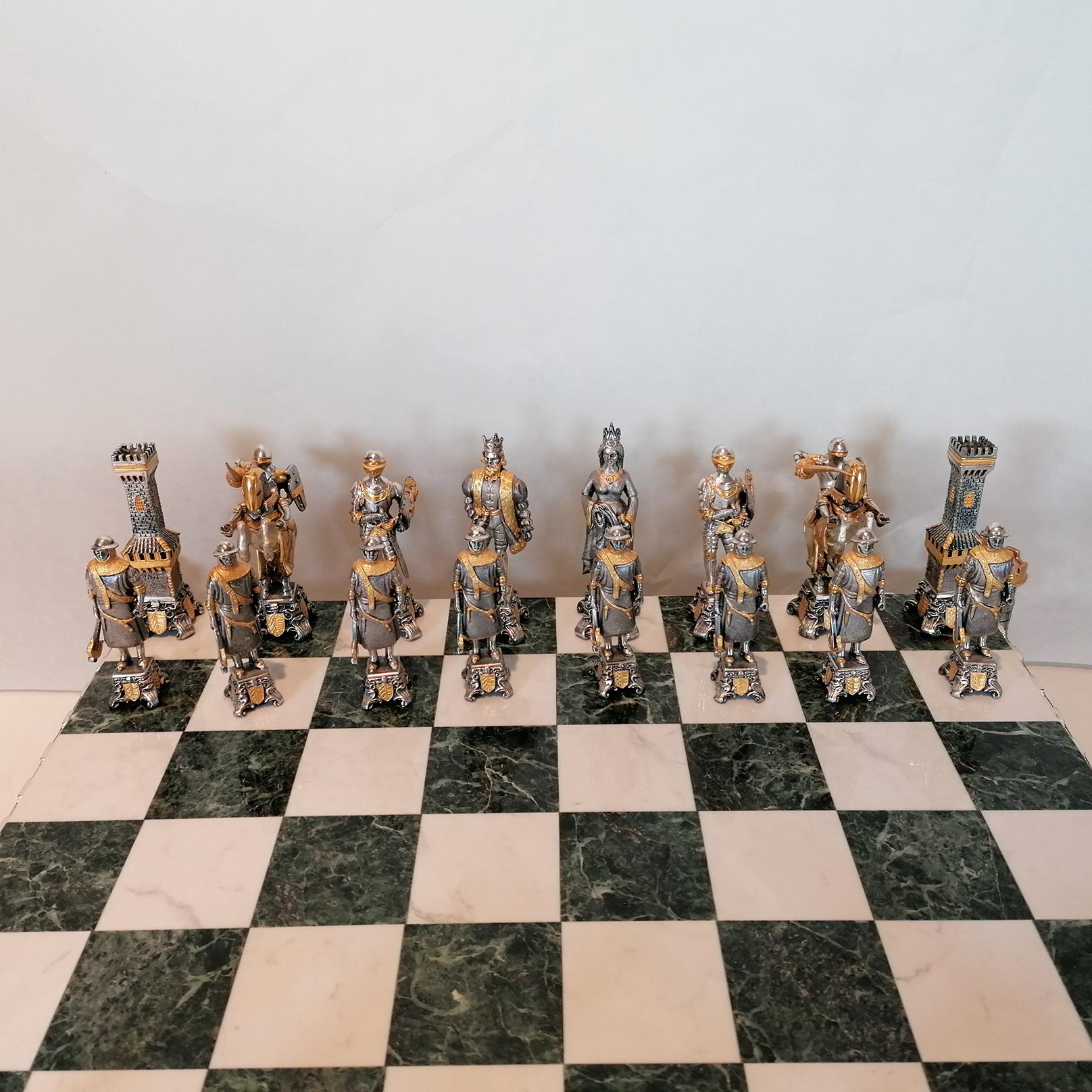 20th Century Italian STERLING SILVER Chess Board SILVER GOLD PLATED Chess Game  4