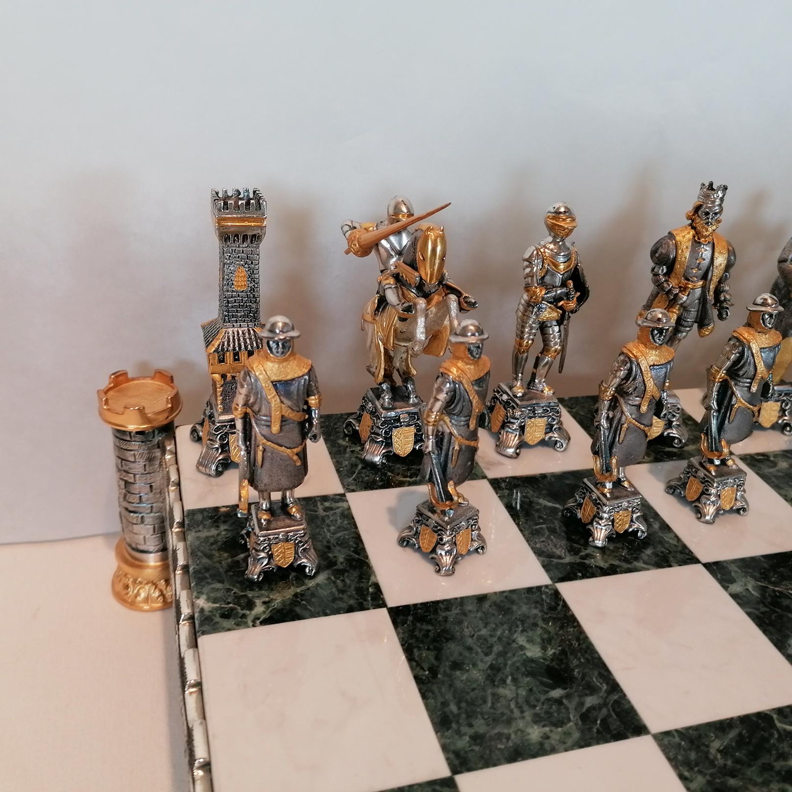20th Century Italian STERLING SILVER Chess Board SILVER GOLD PLATED Chess Game 5