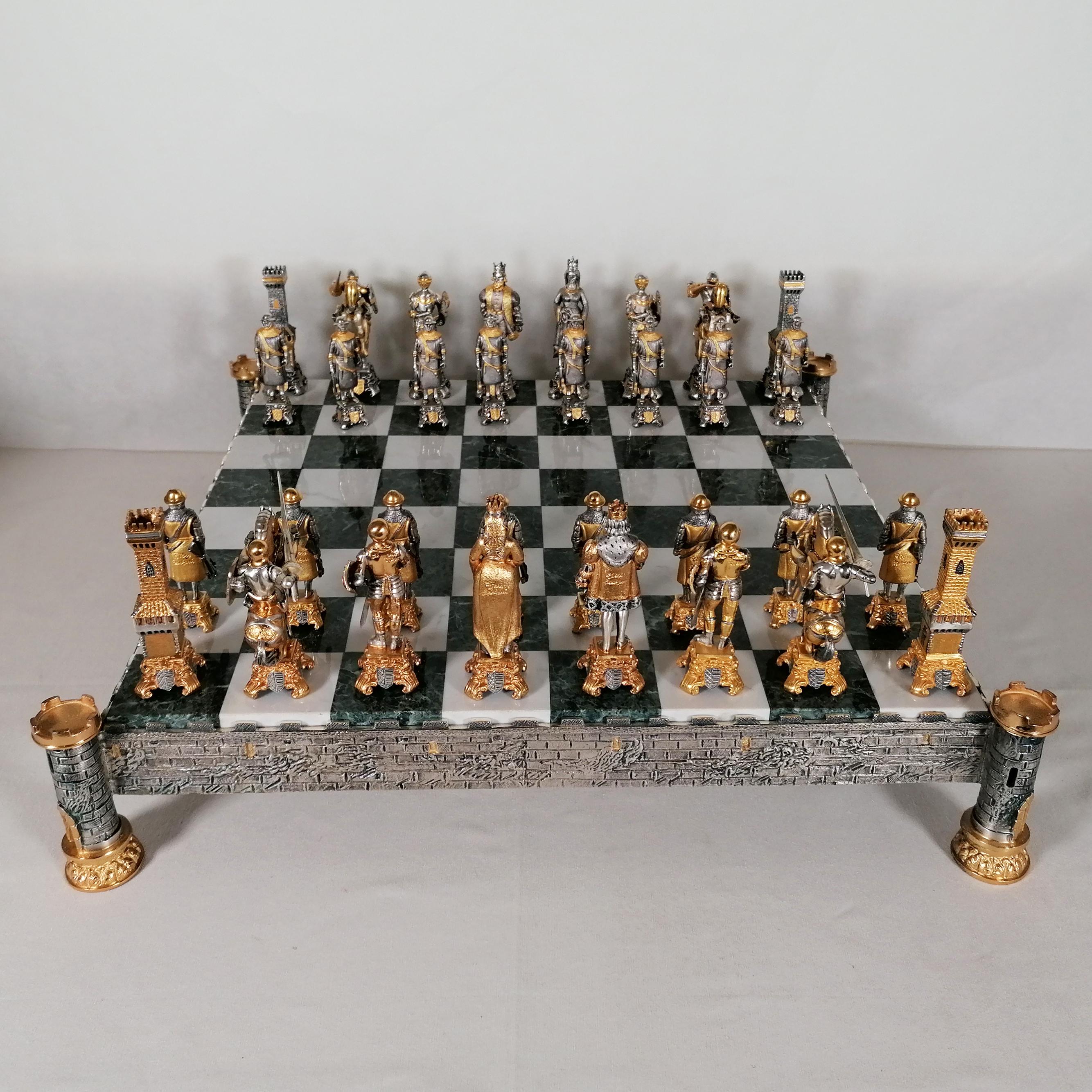 20th Century Italian STERLING SILVER Chess Board SILVER GOLD PLATED Chess Game  7