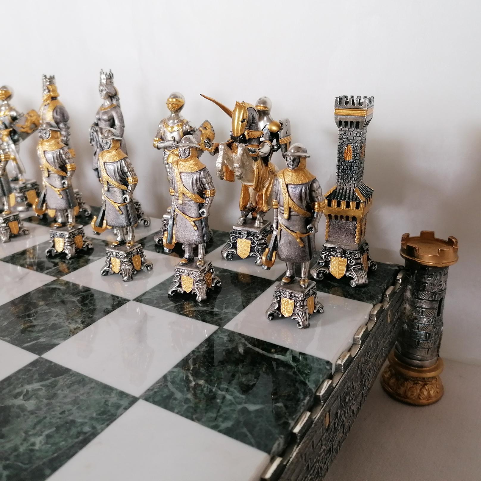 20th Century Italian STERLING SILVER Chess Board SILVER GOLD PLATED Chess Game  10