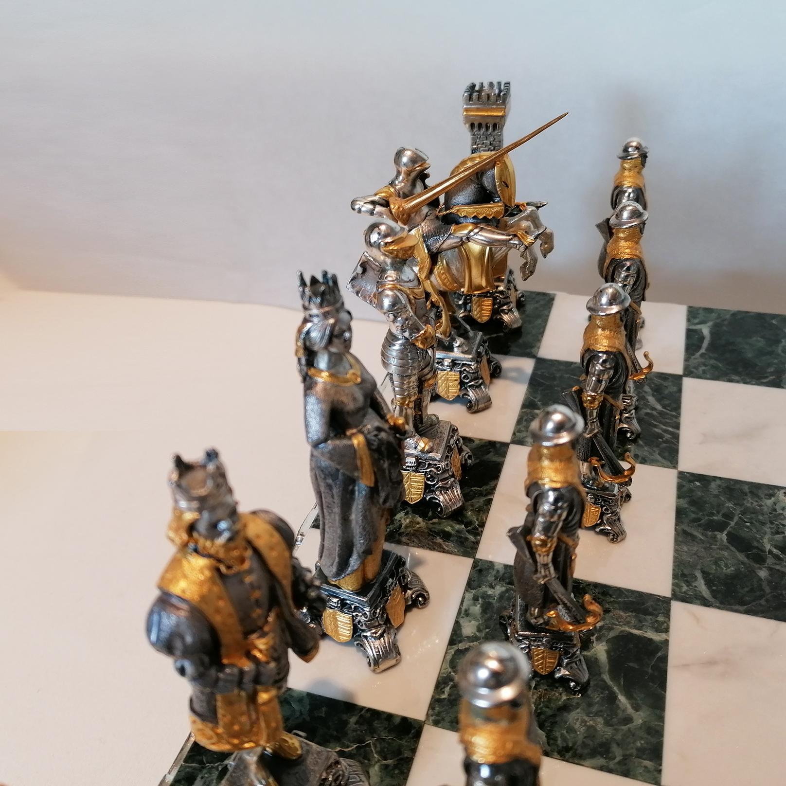 20th Century Italian STERLING SILVER Chess Board SILVER GOLD PLATED Chess Game  In Excellent Condition In VALENZA, IT