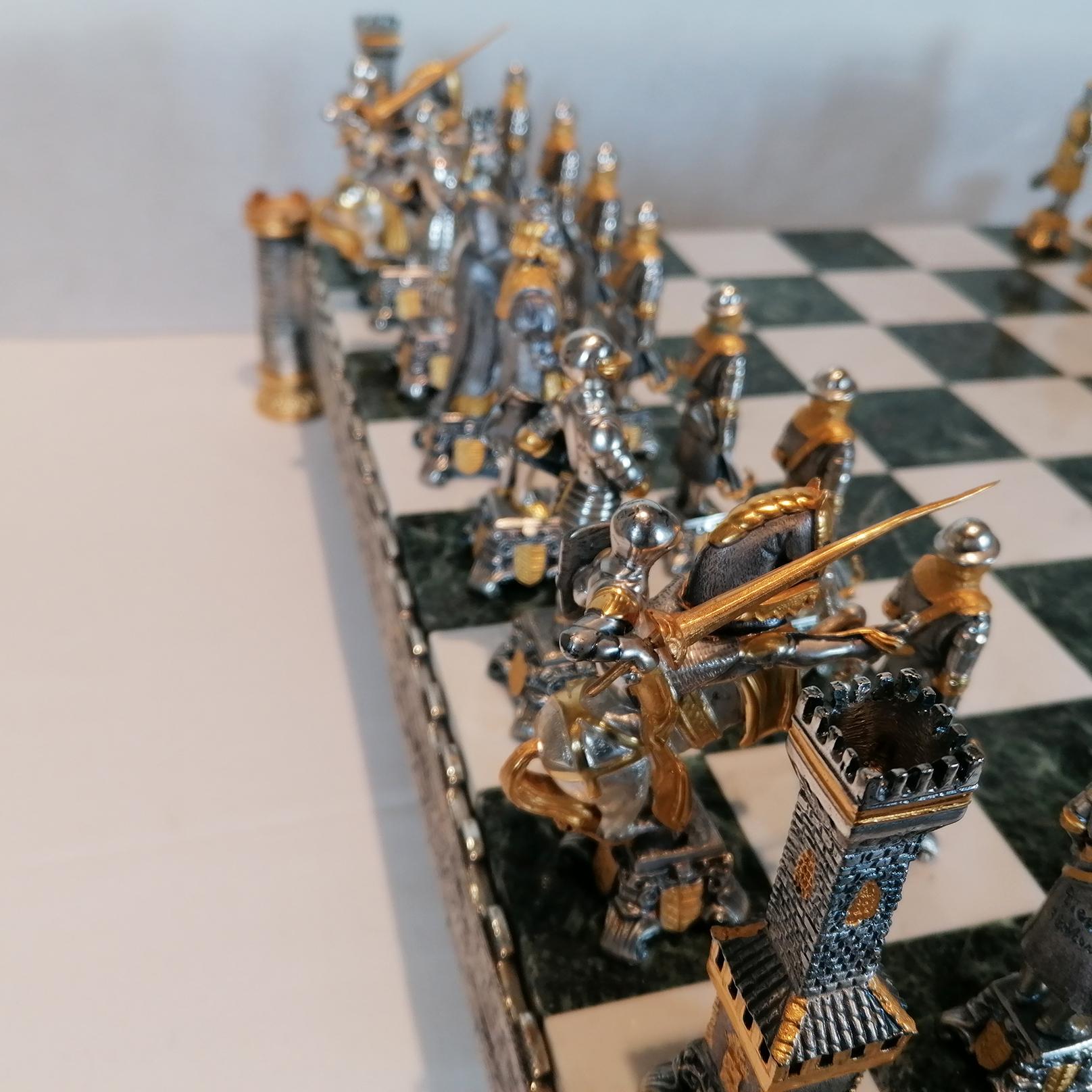 Late 20th Century 20th Century Italian STERLING SILVER Chess Board SILVER GOLD PLATED Chess Game 