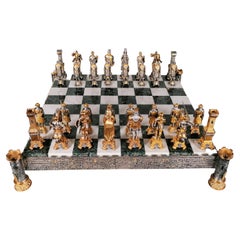 20th Century Italian STERLING SILVER Chess Board SILVER GOLD PLATED Chess Game 