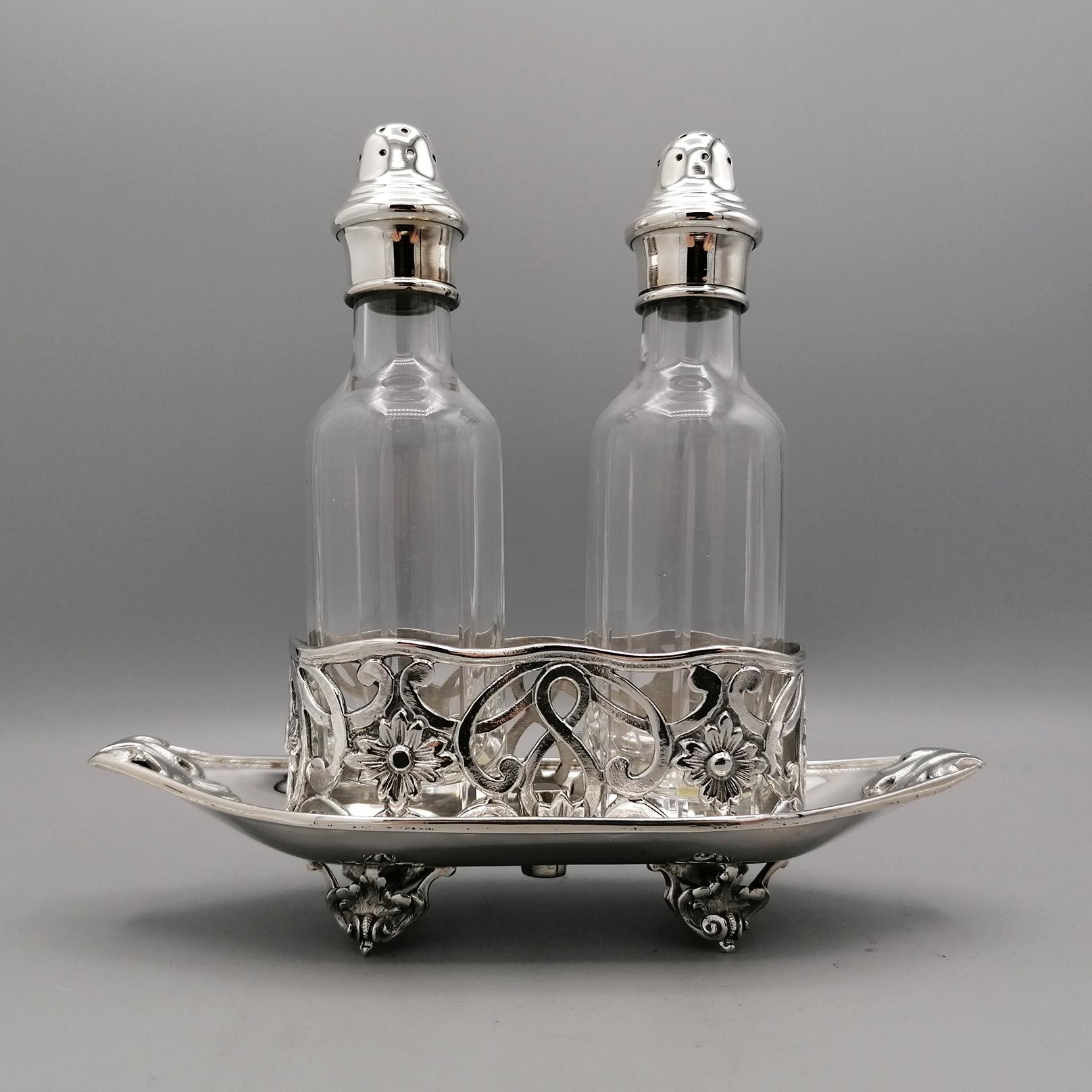 20th Century Italian Art Nouveau - Liberty replica Sterling Silver - Cruet Set  For Sale 6