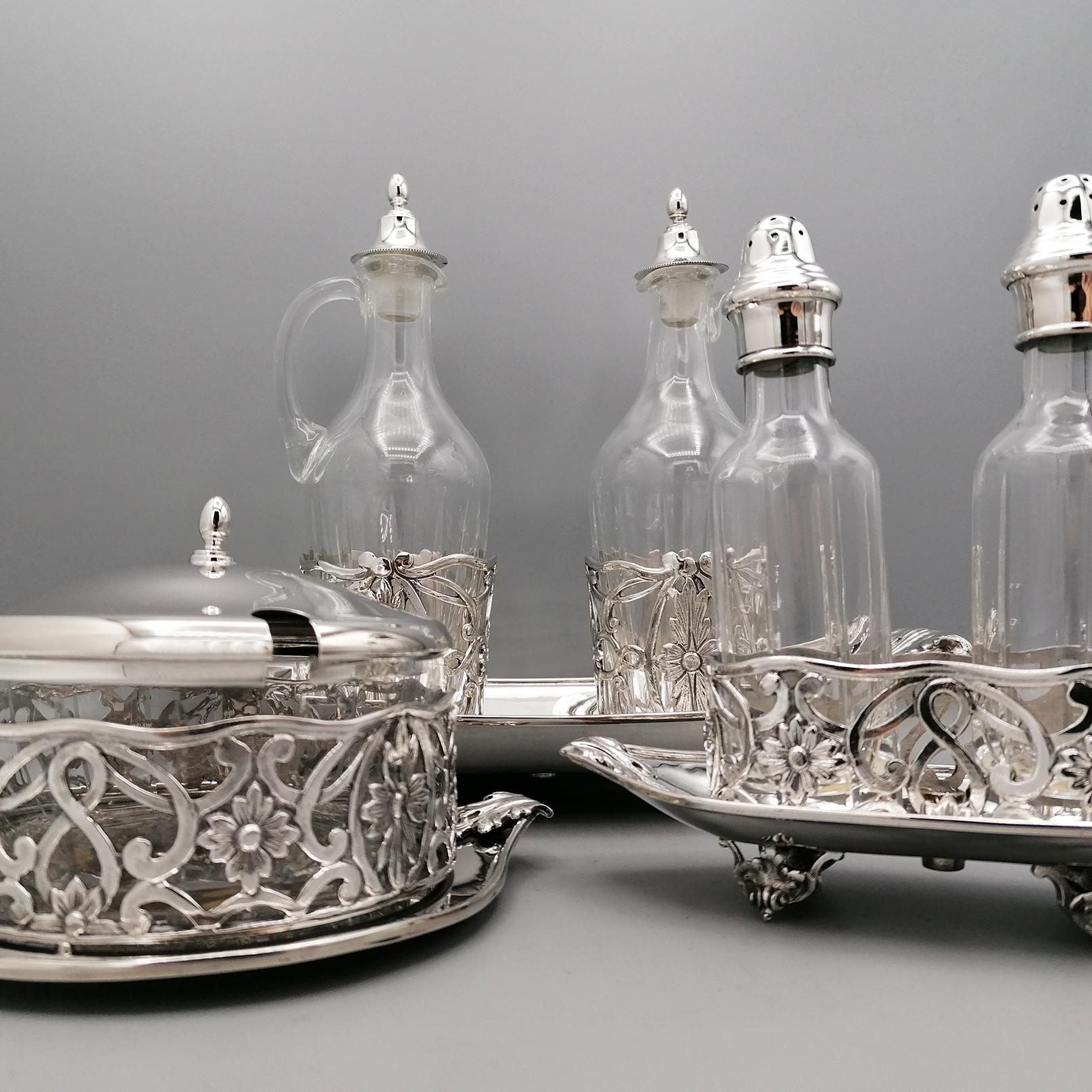 Hand-Crafted 20th Century Italian Art Nouveau - Liberty replica Sterling Silver - Cruet Set  For Sale