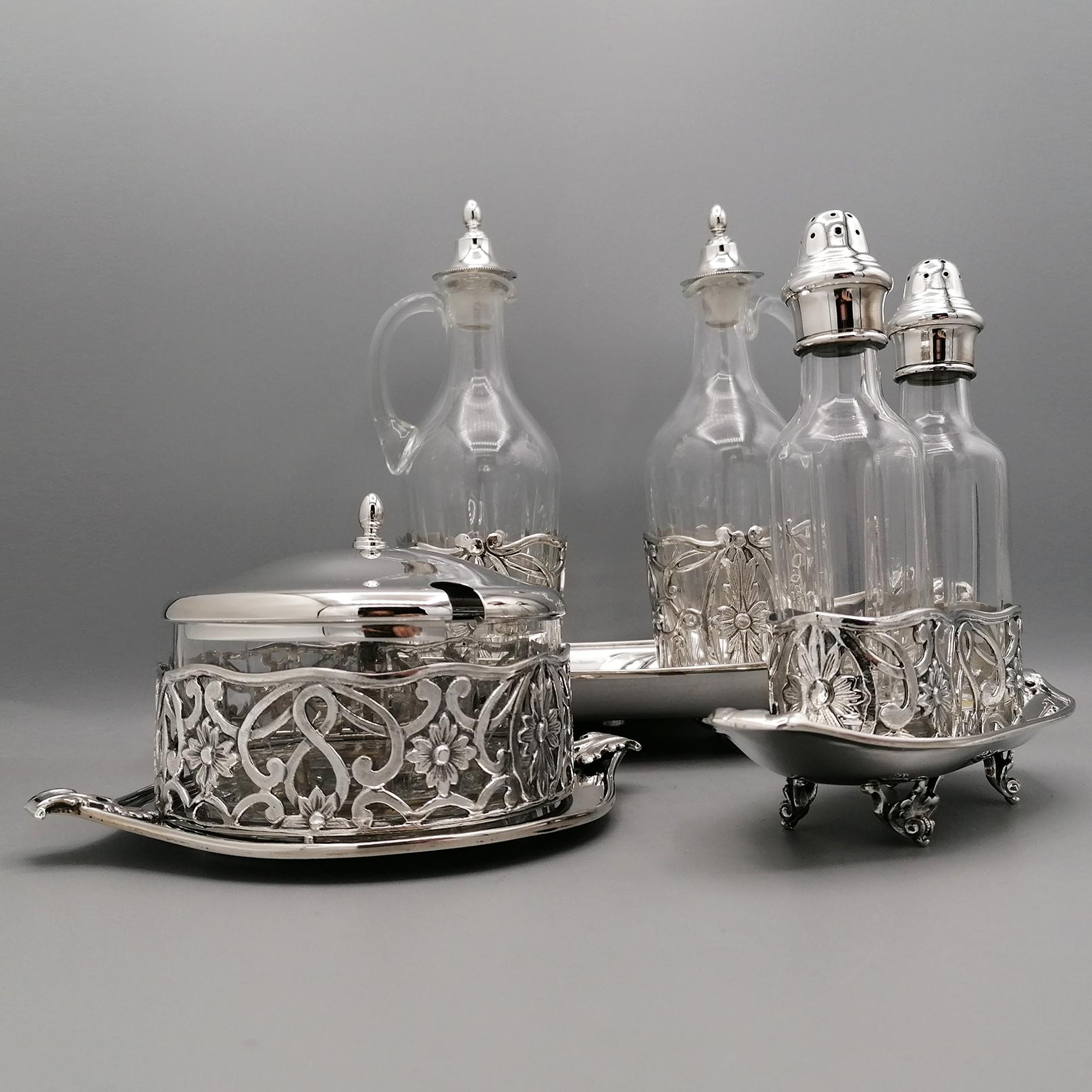 20th Century Italian Art Nouveau - Liberty replica Sterling Silver - Cruet Set  In Excellent Condition For Sale In VALENZA, IT