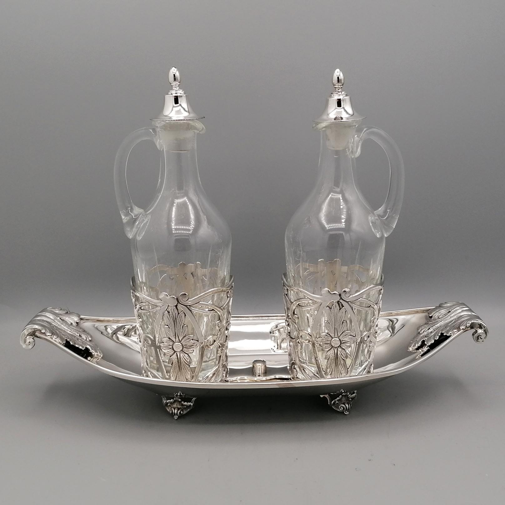 Late 20th Century 20th Century Italian Art Nouveau - Liberty replica Sterling Silver - Cruet Set For Sale