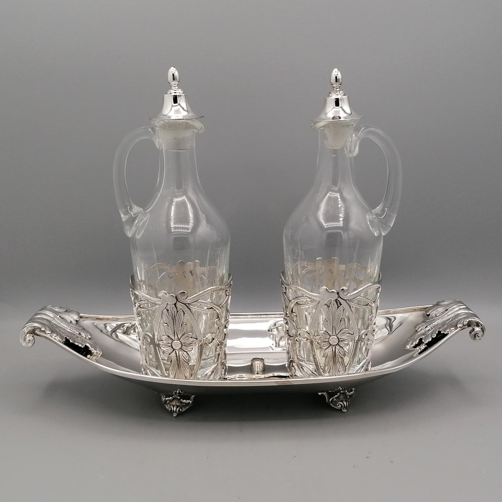 Late 20th Century 20th Century Italian Art Nouveau - Liberty replica Sterling Silver - Cruet Set  For Sale