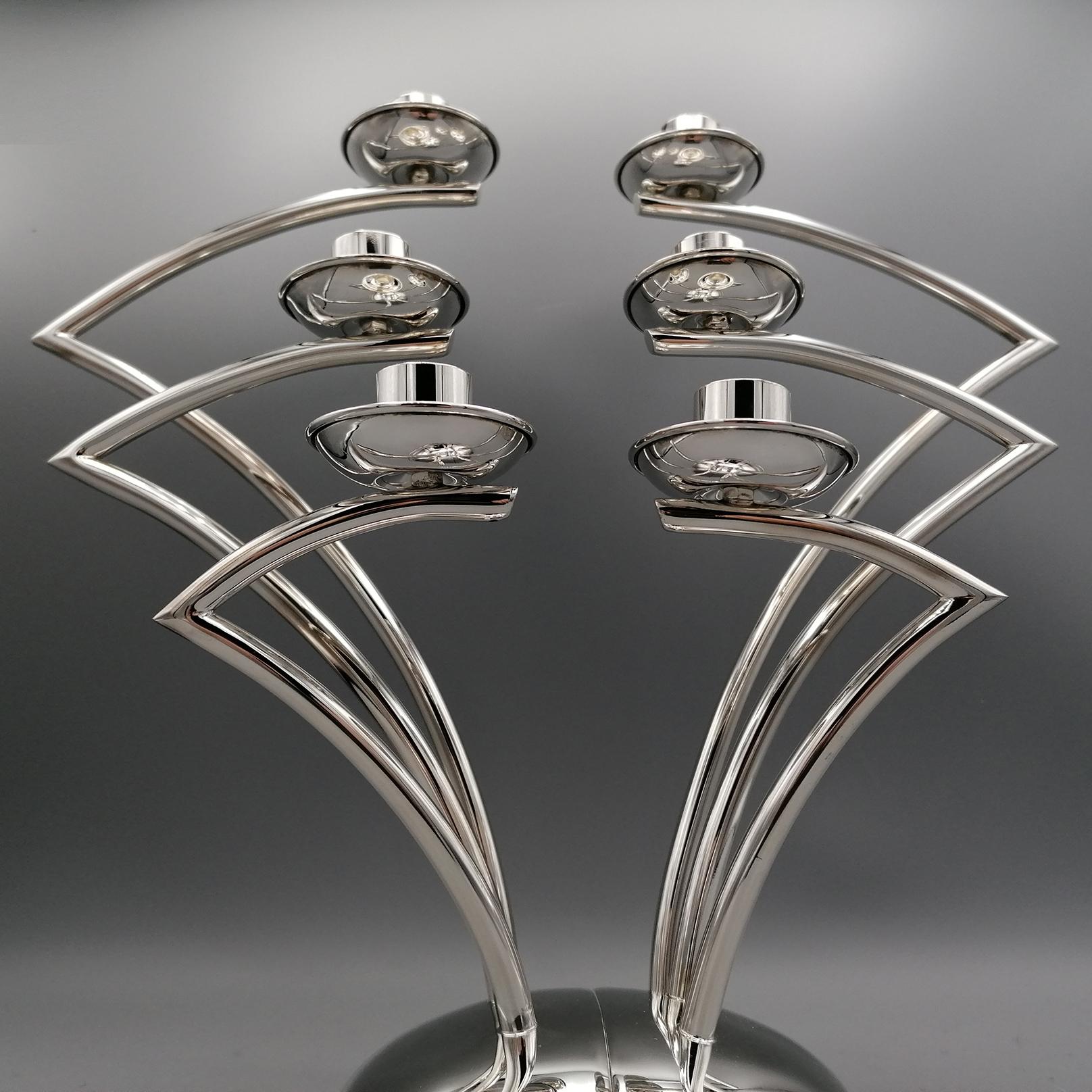 20th Century Italian Sterling Silver Detachable 6-Light Candelabra In New Condition For Sale In VALENZA, IT