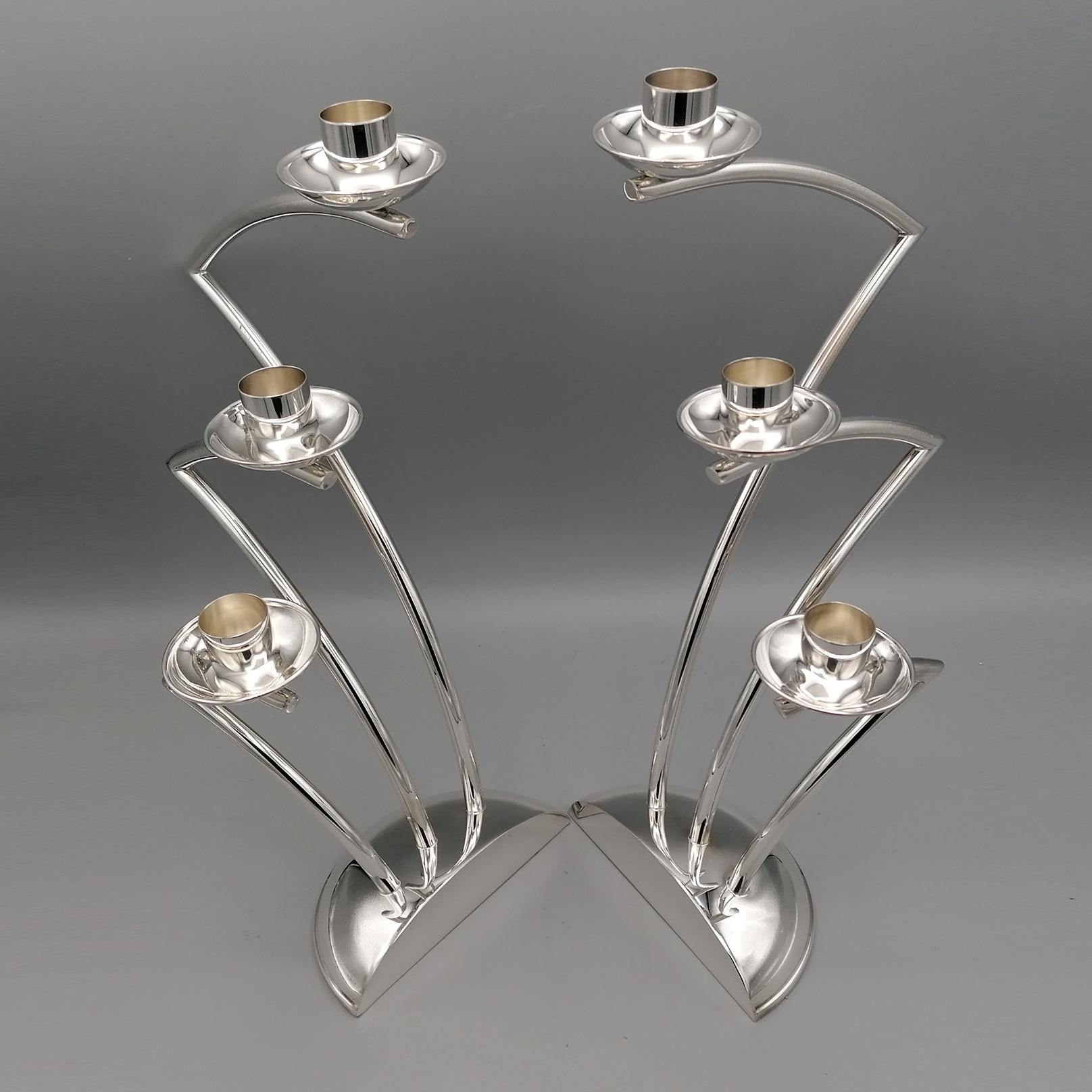 Contemporary 20th Century Italian Sterling Silver Detachable 6-Light Candelabra For Sale