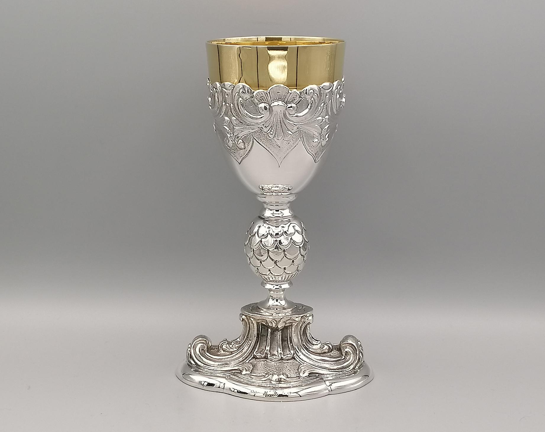 20th Century Italian Sterling Silver Ecclesiastical Chalice, Baroque Style For Sale 5