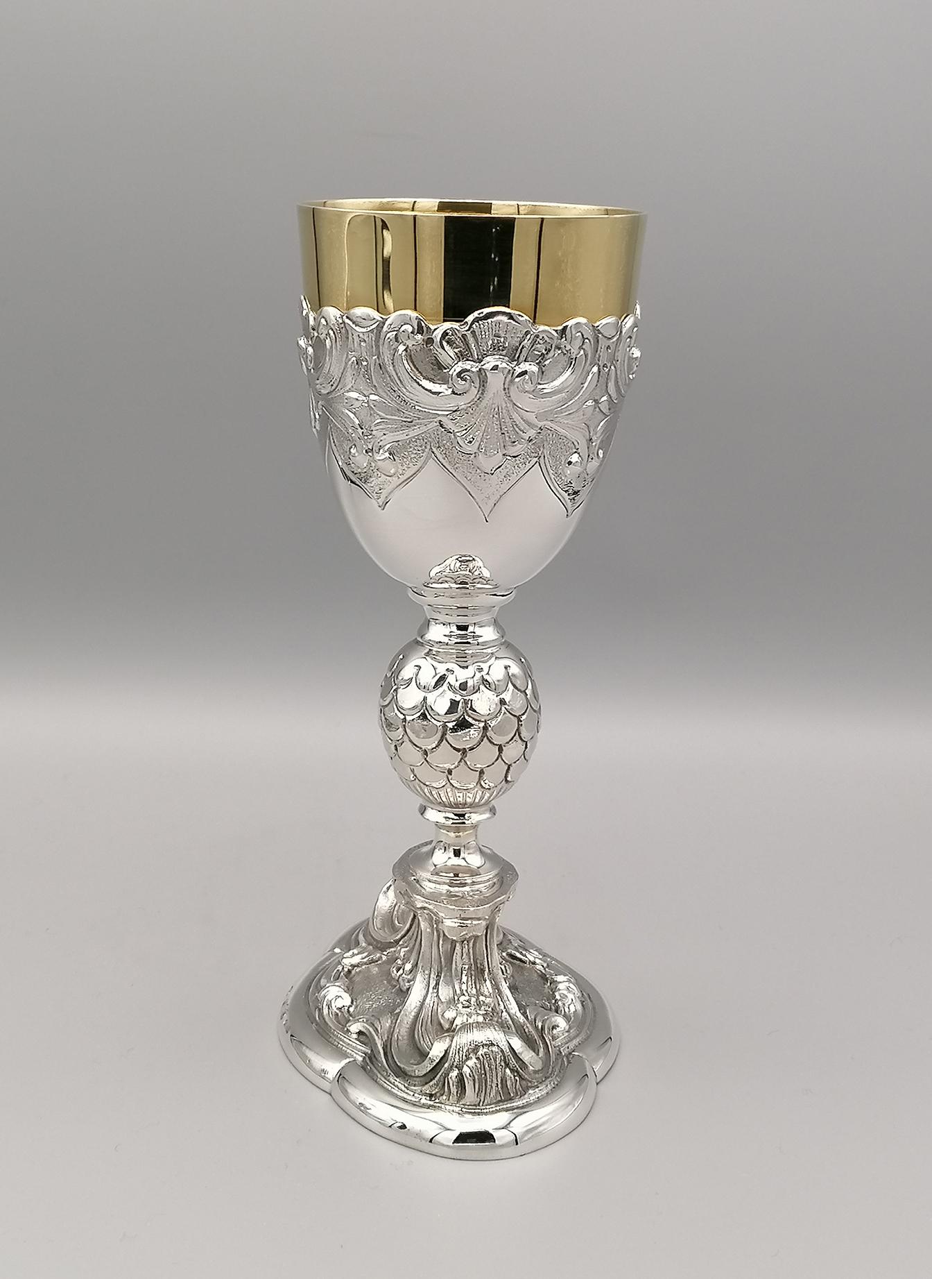 Cast 20th Century Italian Sterling Silver Ecclesiastical Chalice, Baroque Style For Sale