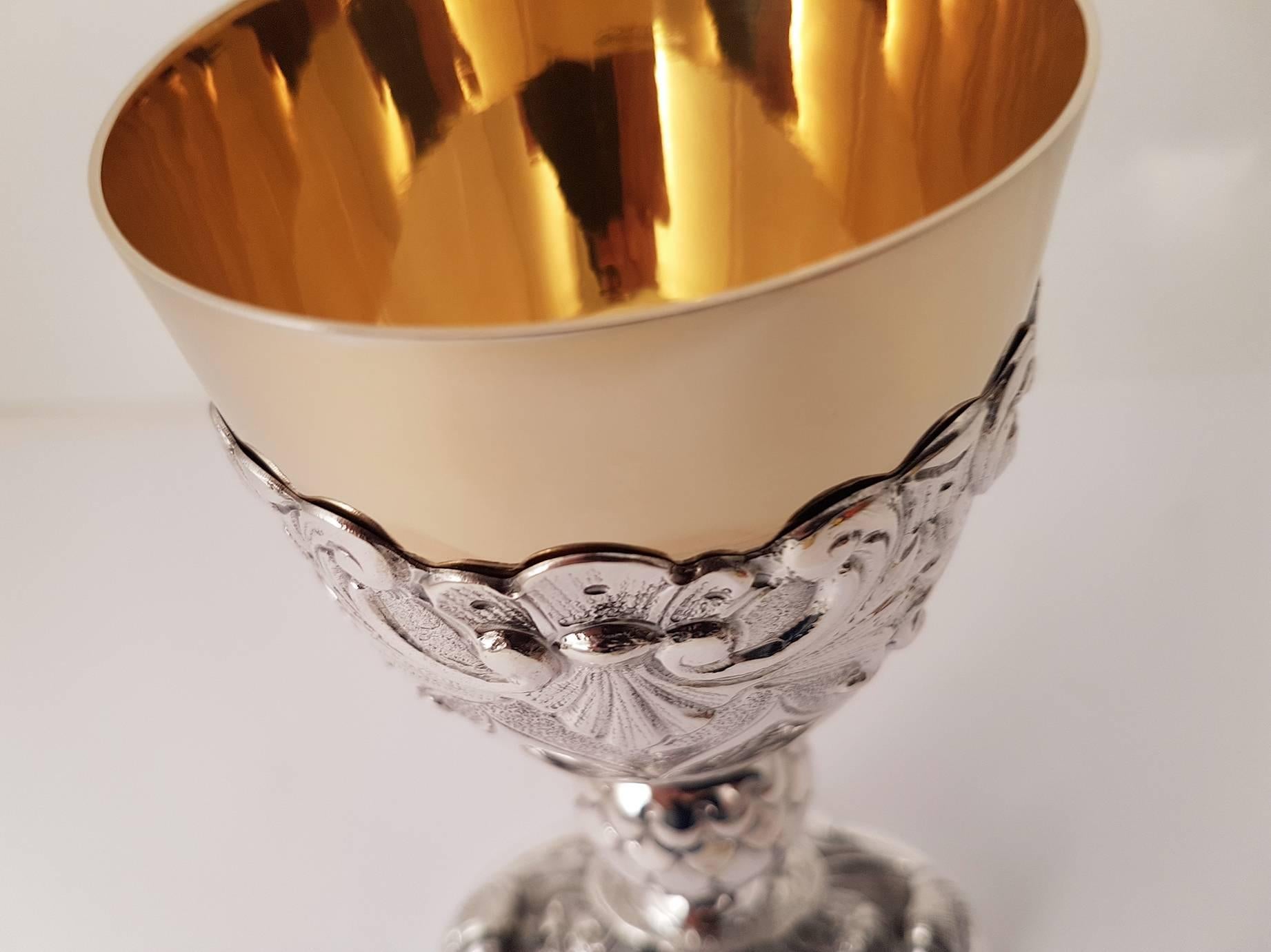 20th Century Italian Sterling Silver Ecclesiastical Chalice, Baroque Style For Sale 9