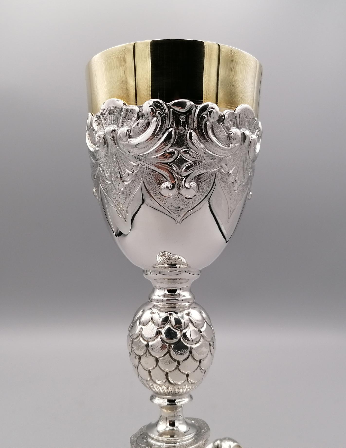 20th Century Italian Sterling Silver Ecclesiastical Chalice, Baroque Style For Sale 1