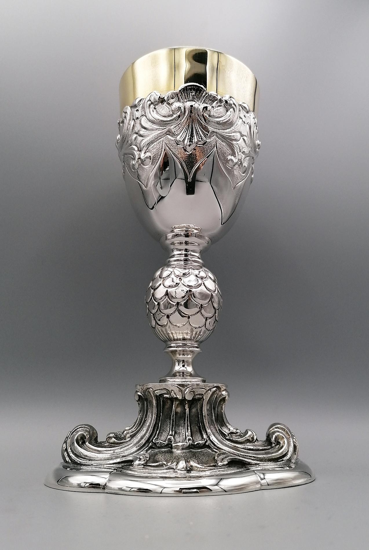 20th Century Italian Sterling Silver Ecclesiastical Chalice, Baroque Style For Sale 2