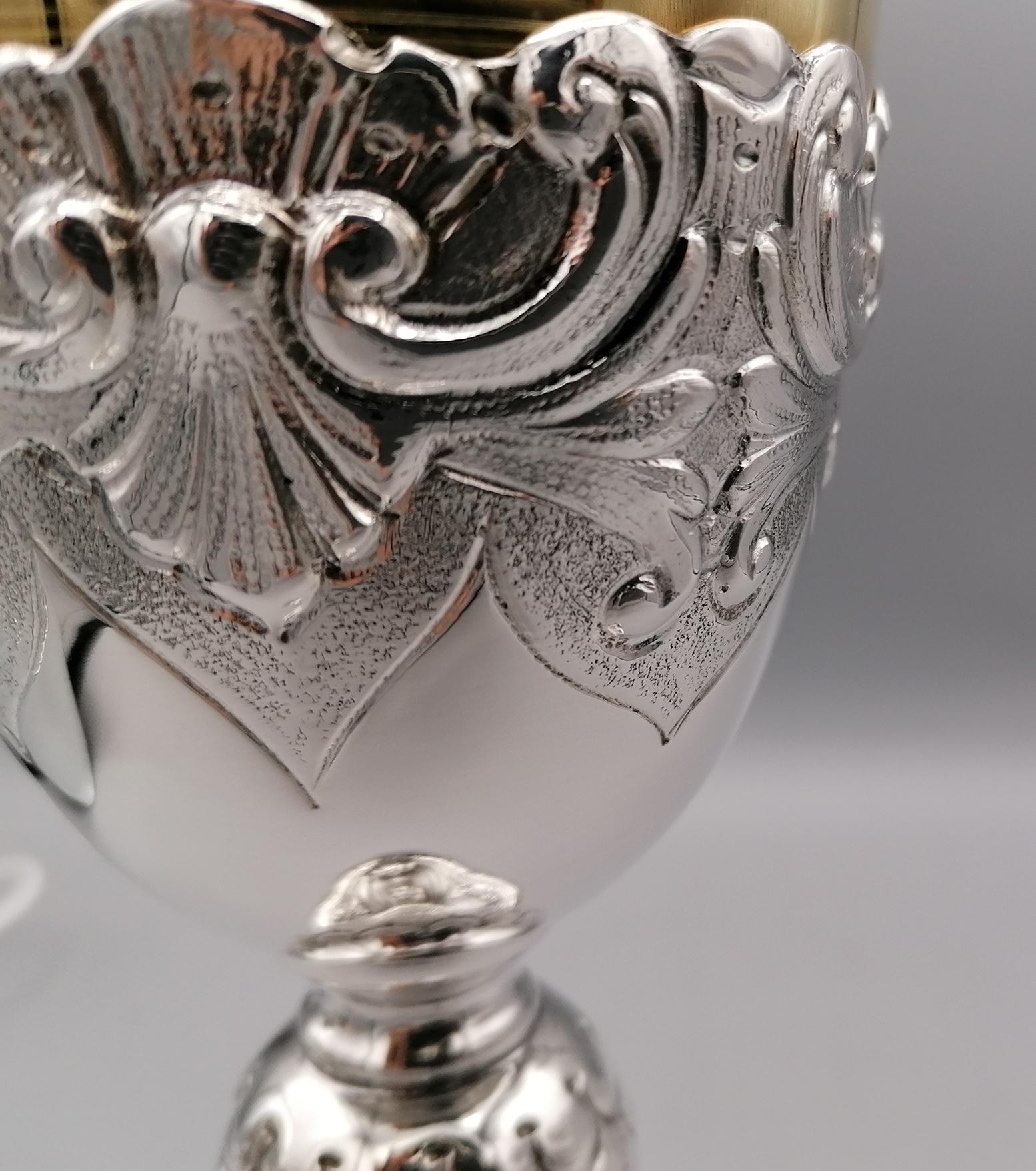 20th Century Italian Sterling Silver Ecclesiastical Chalice, Baroque Style For Sale 4