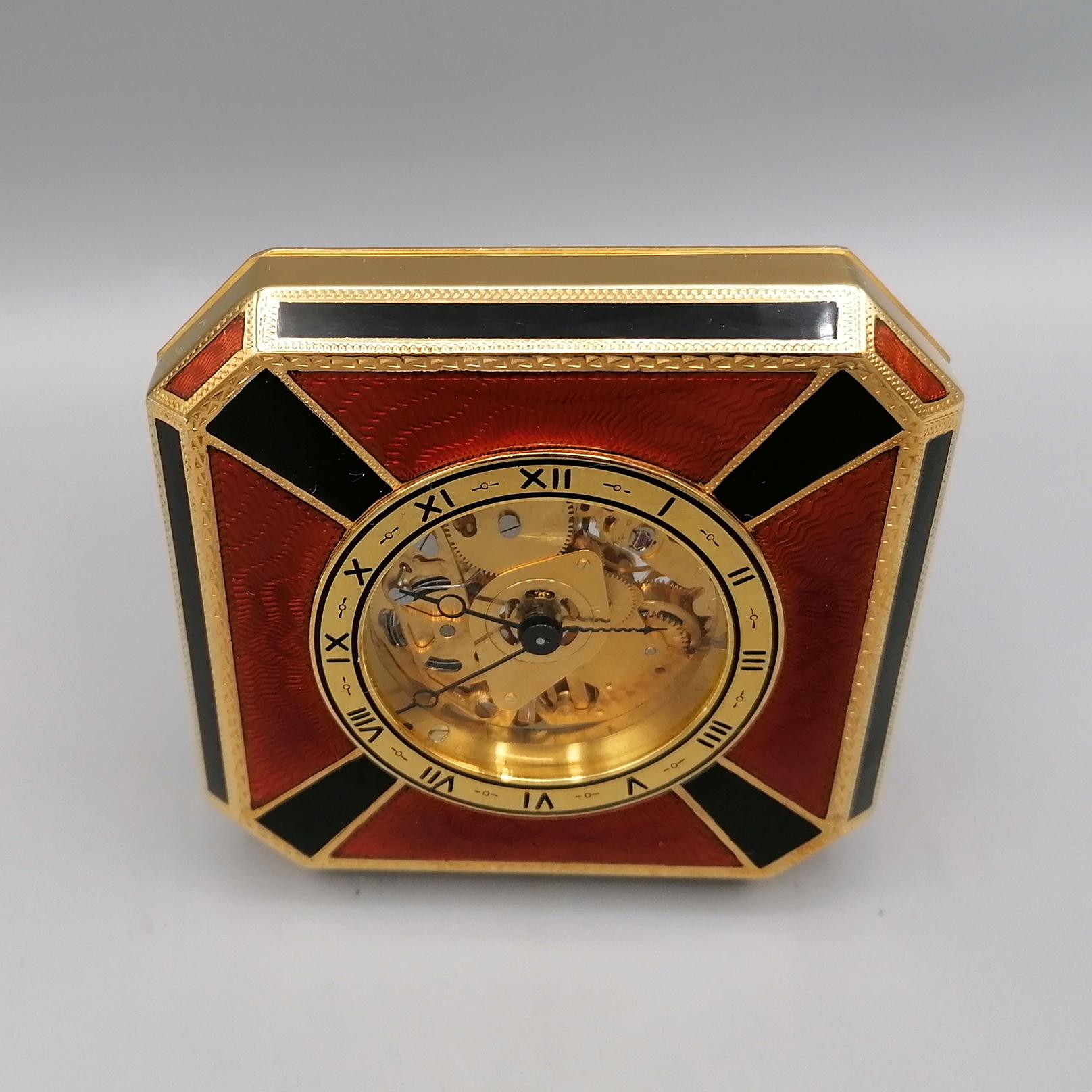20th Century Italian Sterling Silver Enameled Table Clock For Sale 3