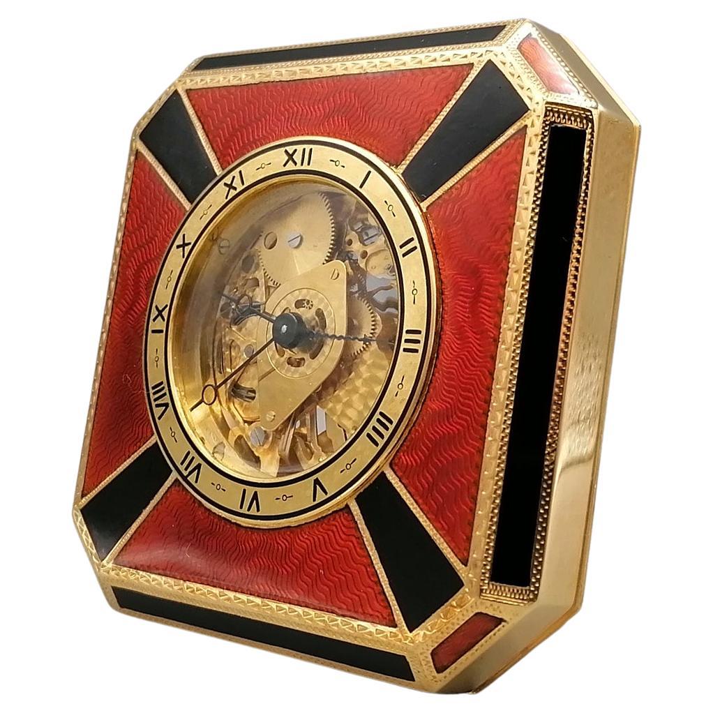 Horloge de table italienne du XXe siècle en argent sterling émaillé  en vente