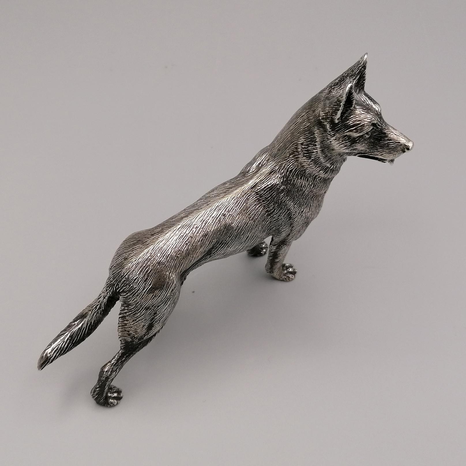 Cast 20th Century Italian Sterling Silver German Shepherd Dog Sculpture For Sale
