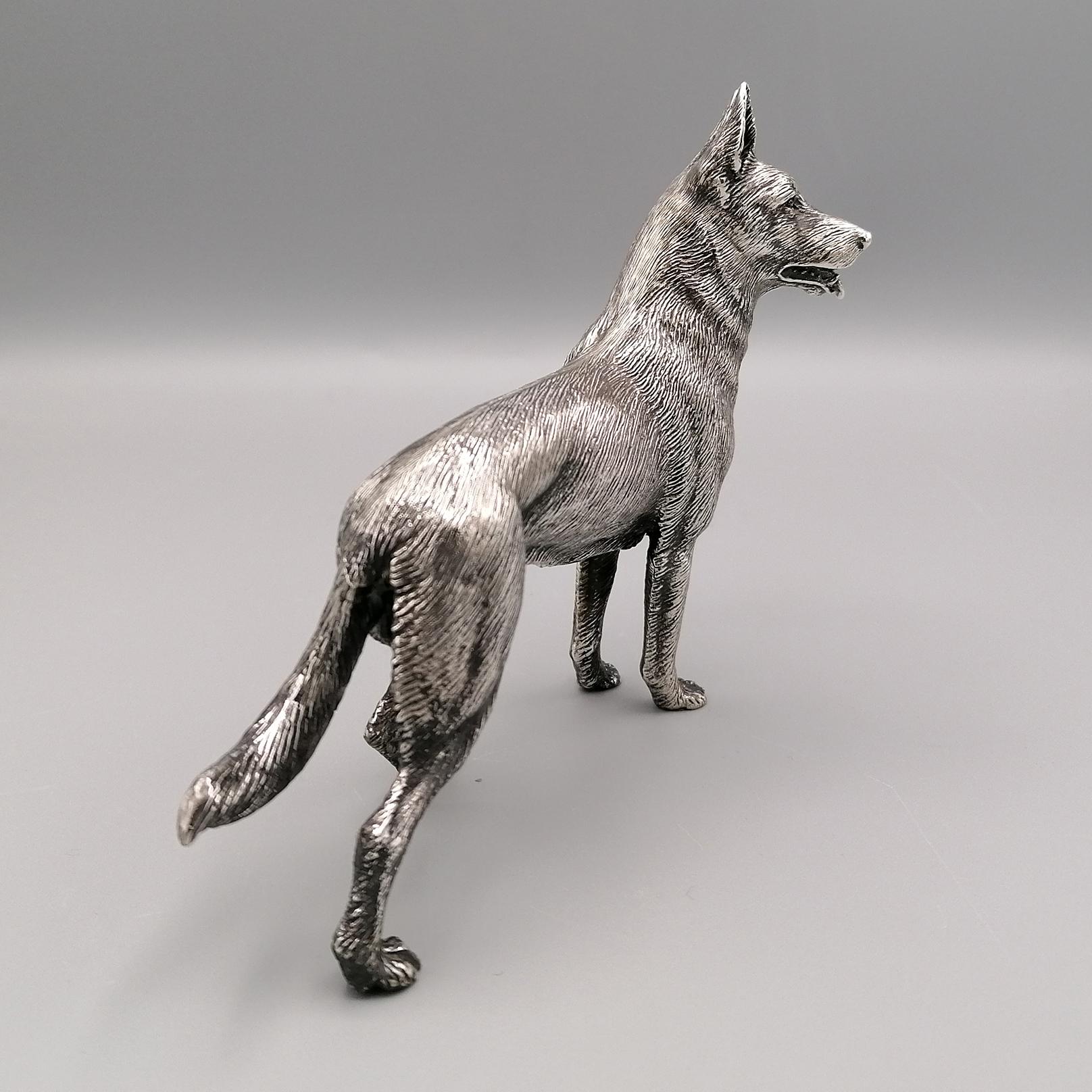20th Century Italian Sterling Silver German Shepherd Dog Sculpture In Excellent Condition In VALENZA, IT
