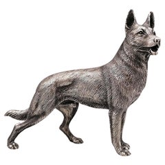 20th Century Italian Sterling Silver German Shepherd Dog Sculpture