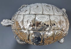 20th Century Italian Sterling Silver Handmade Turtle Box with Hinged Lid