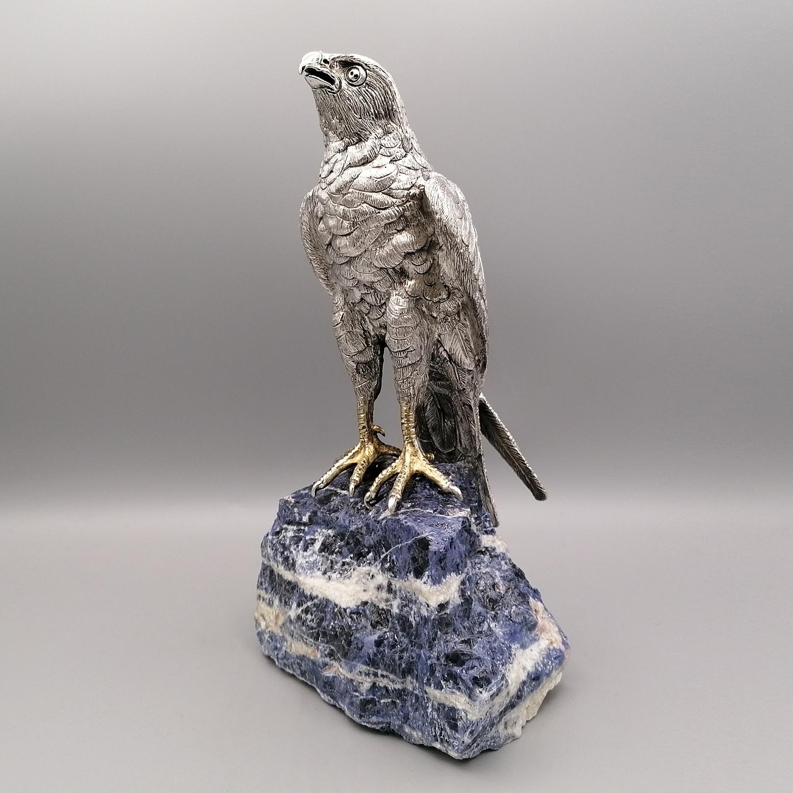 Other 20th Century Italian Sterling Silver Hawk on a Sodalite Stone For Sale